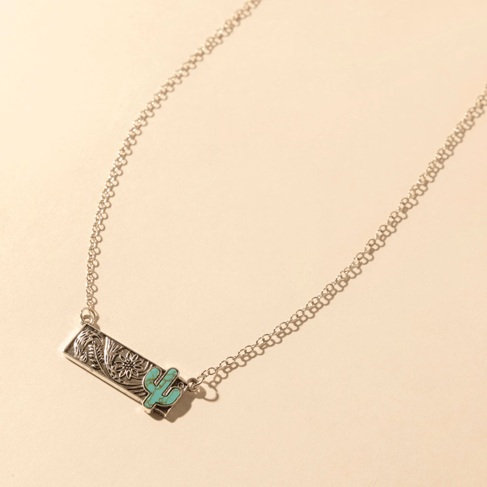 Cowgirl cactus Charm Necklace for Women in Moonlit and Turquoise