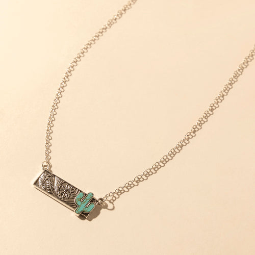 Cowgirl cactus Charm Necklace for Women in Moonlit and Turquoise