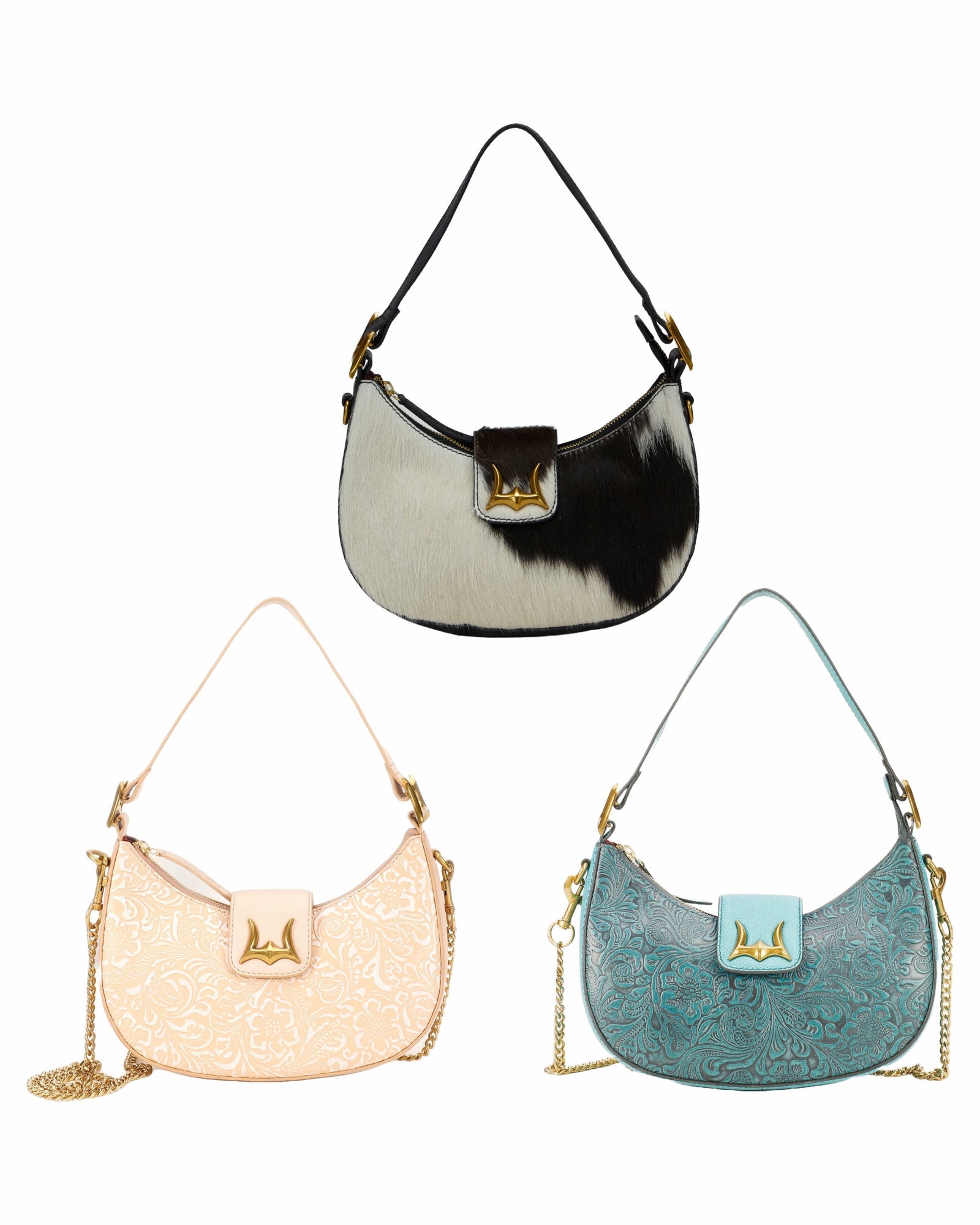 Loyal West Hobo Medium Purse In Black & White Cowhide