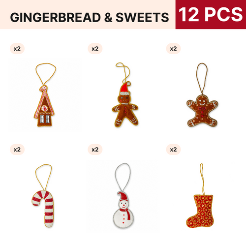 Gingerbread and Sweets Christmas Ornament Pack, 12 pieces