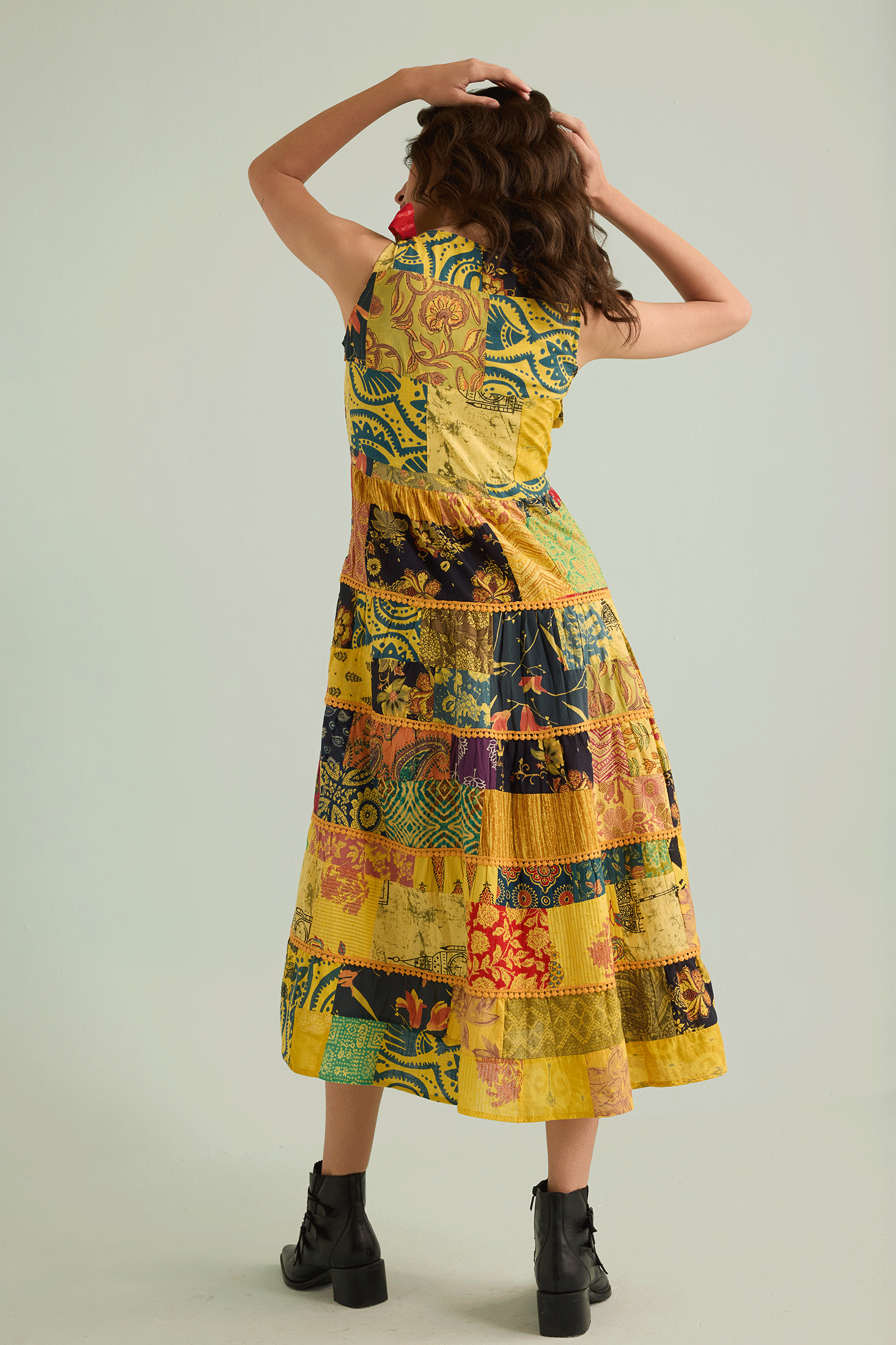 Savannah's Serendipity Patchwork Dress In Yellow