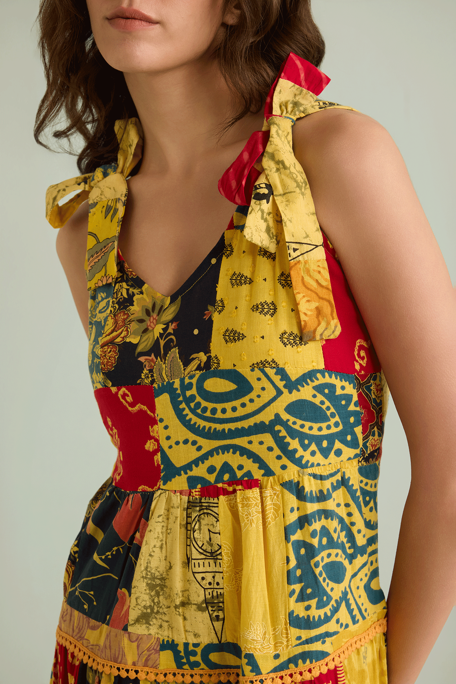Savannah's Serendipity Patchwork Dress In Yellow