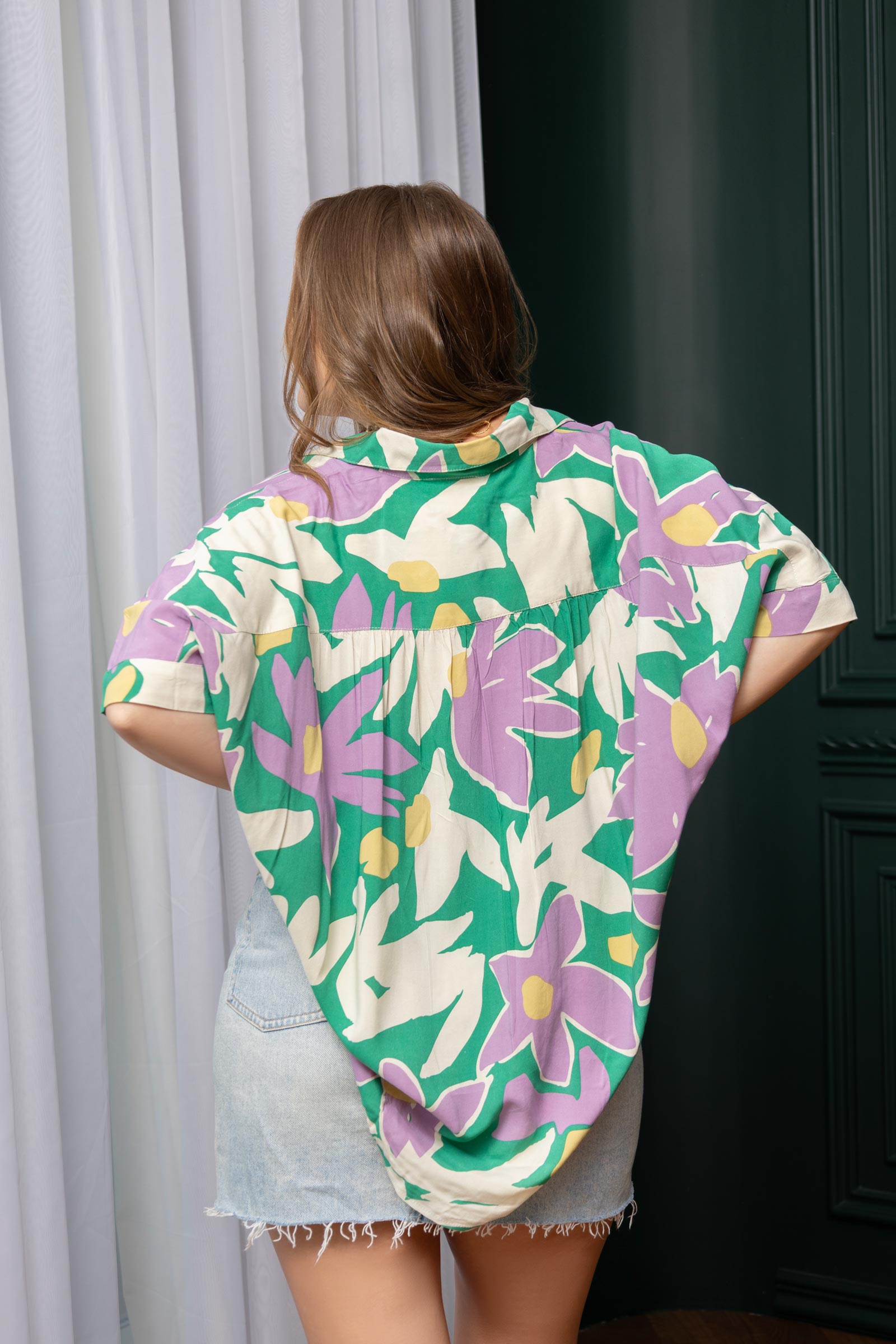 Elizabeth Floral Top In Green And Purple