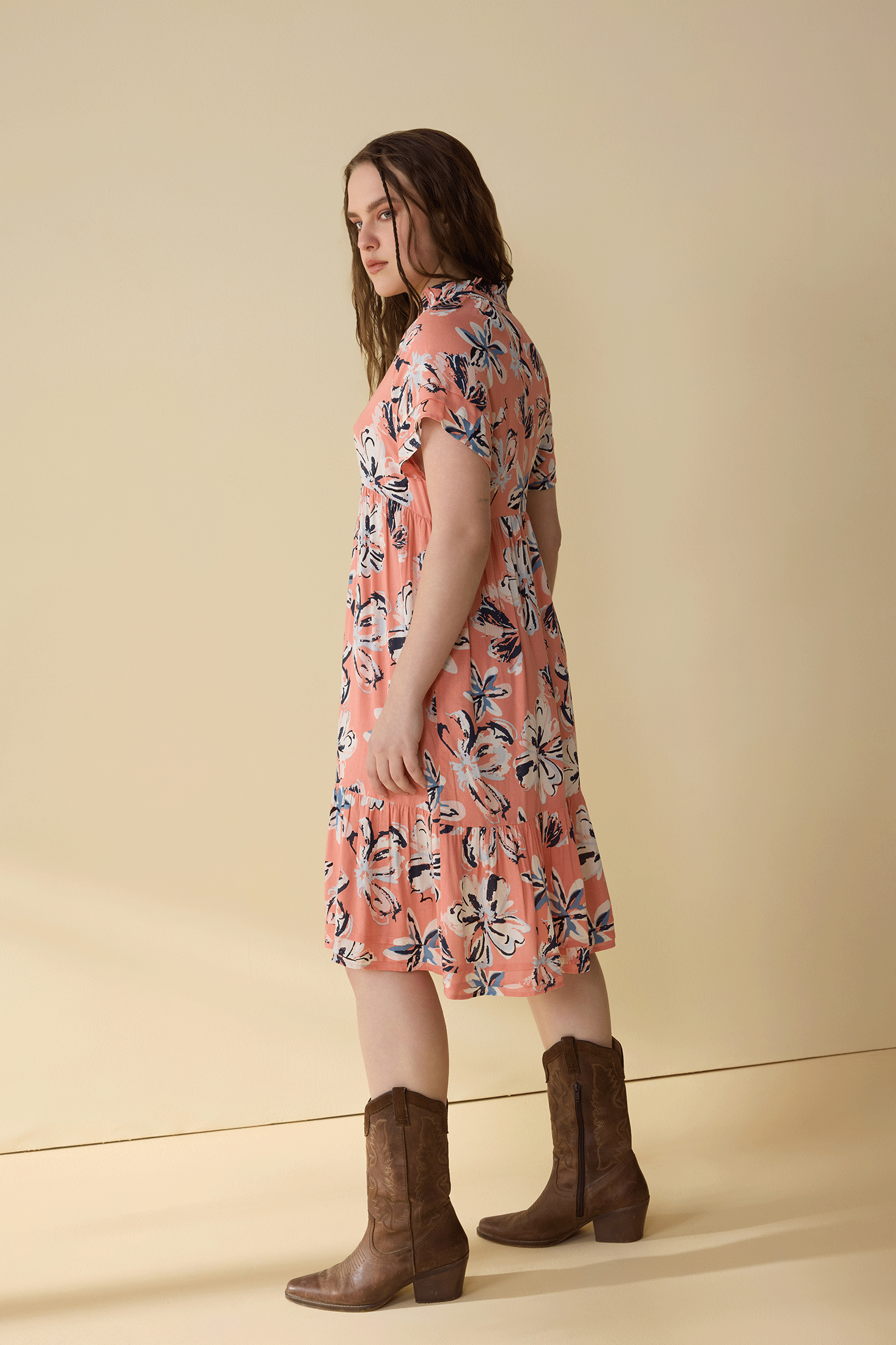 Monique's Flower flow Dress In Peach