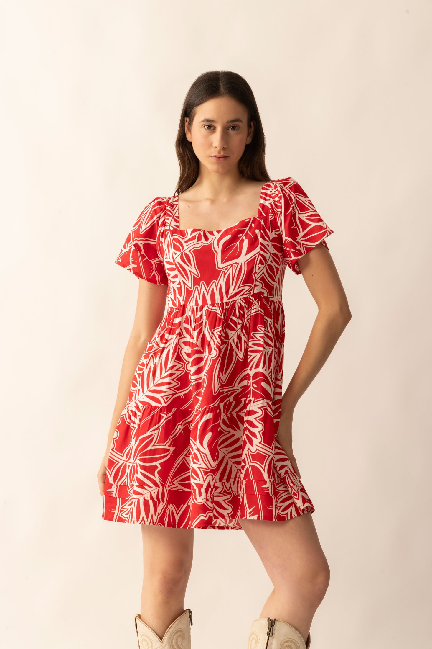Lily's Cove Empire Waist Dress In Red