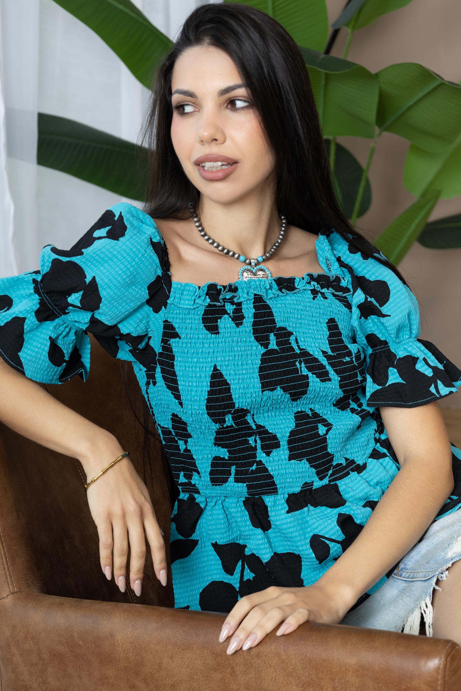 Bailey in Bold Peplum Top In Blue and Black