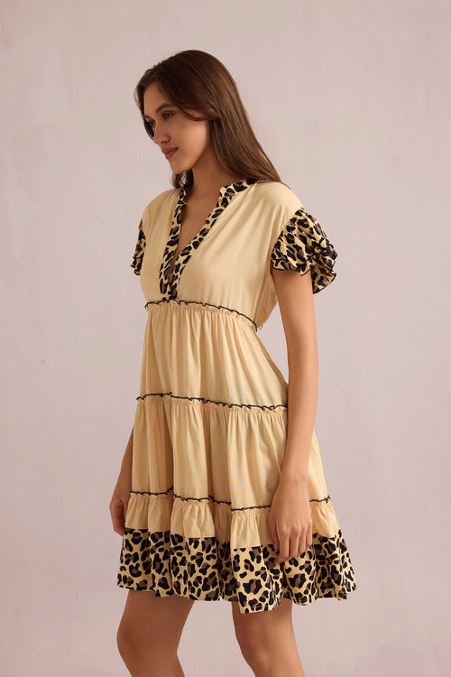 Aaliyah Empire Waist Dress In Beige