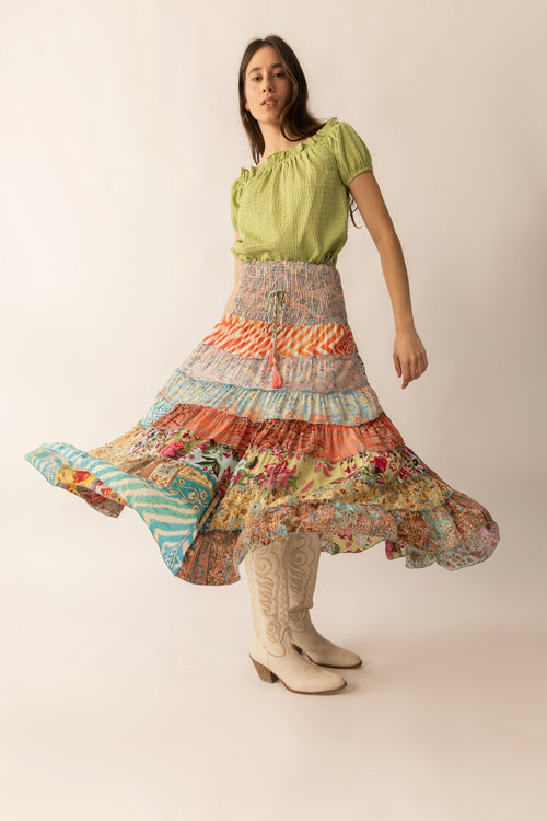 Cassandra Patchwork Skirts in Multicolor