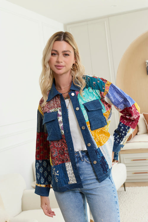 Loretta's Wild Patchwork Jacket in Painted Denim