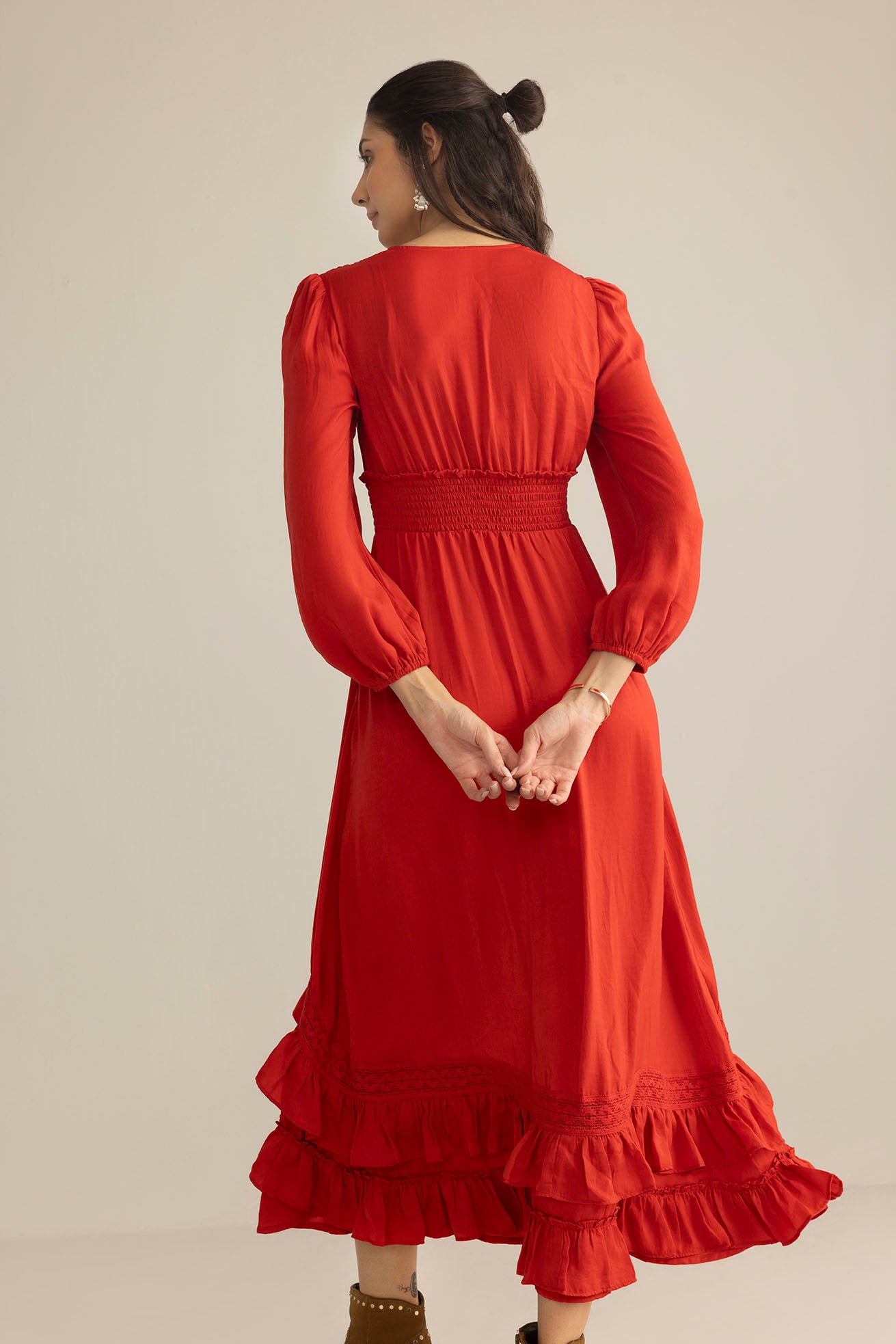 Rumba Rouge Satin Dress in Spiced Red
