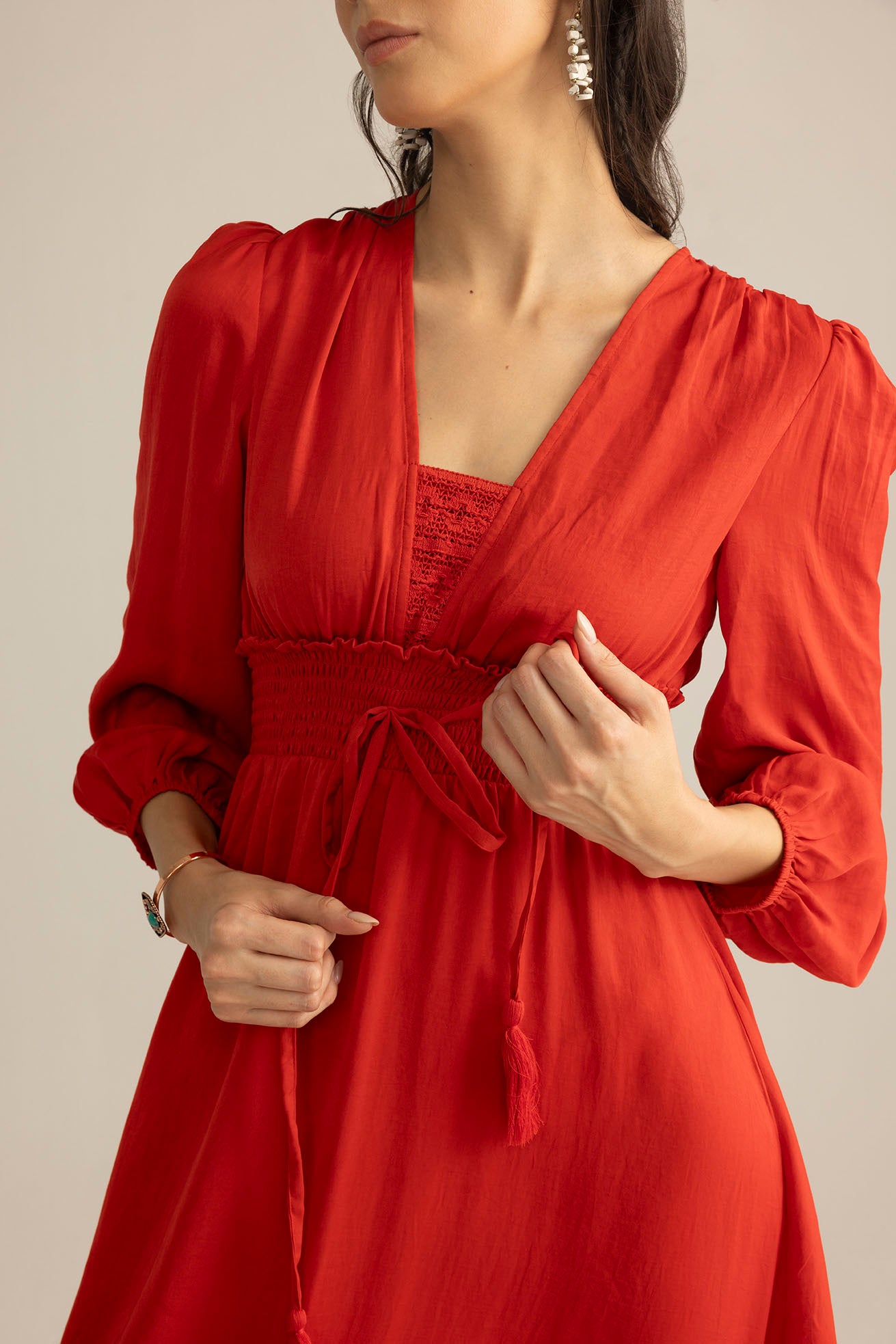Rumba Rouge Satin Dress in Spiced Red