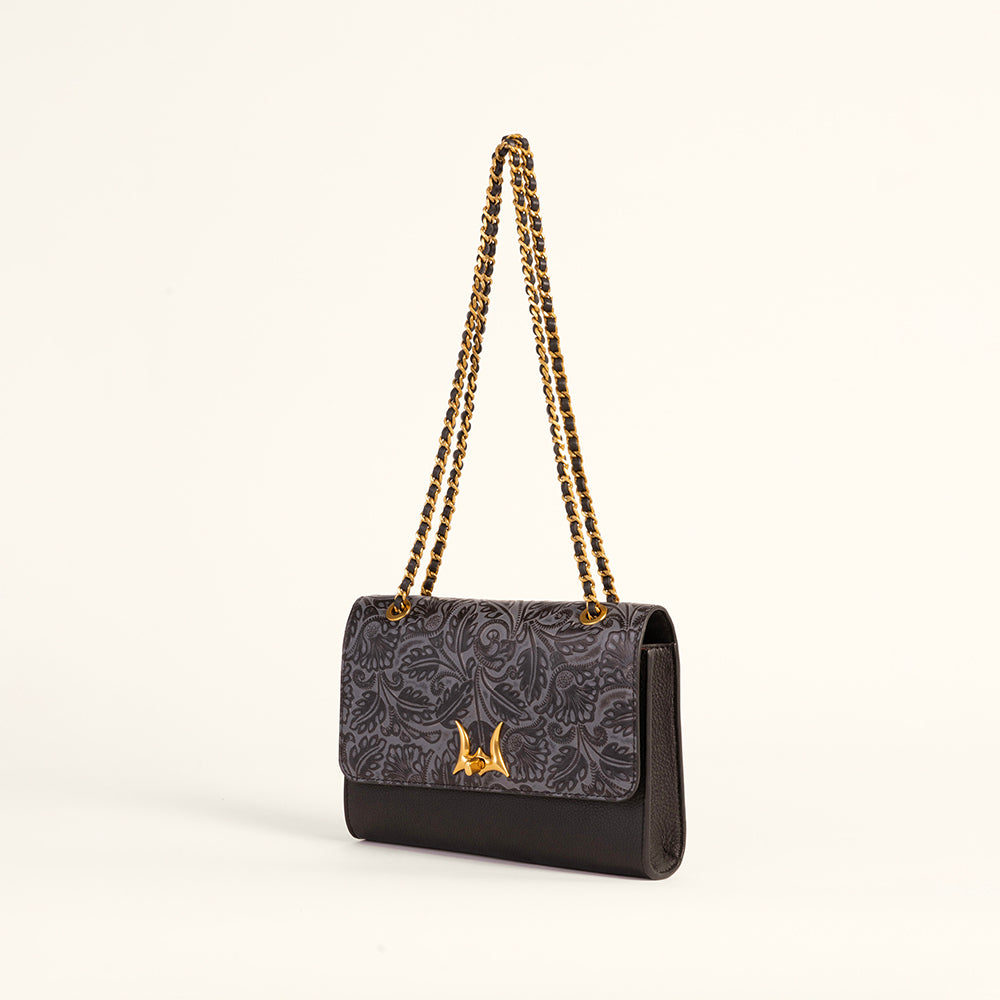 Loyal West Savi Small Embossed & Grained Leather Bag - Charcoal