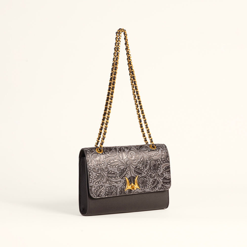Loyal West Savi Small Embossed & Grained Leather Bag - Charcoal