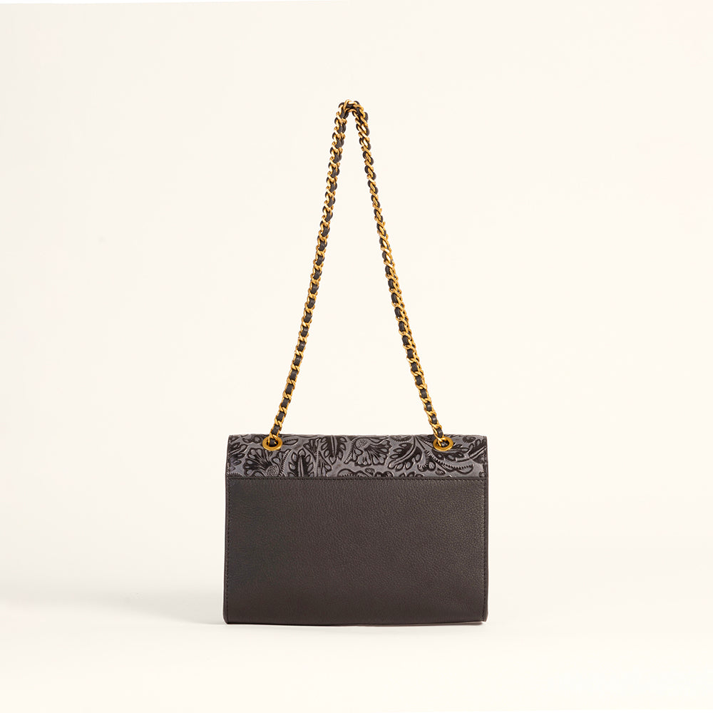 Loyal West Savi Small Embossed & Grained Leather Bag - Charcoal