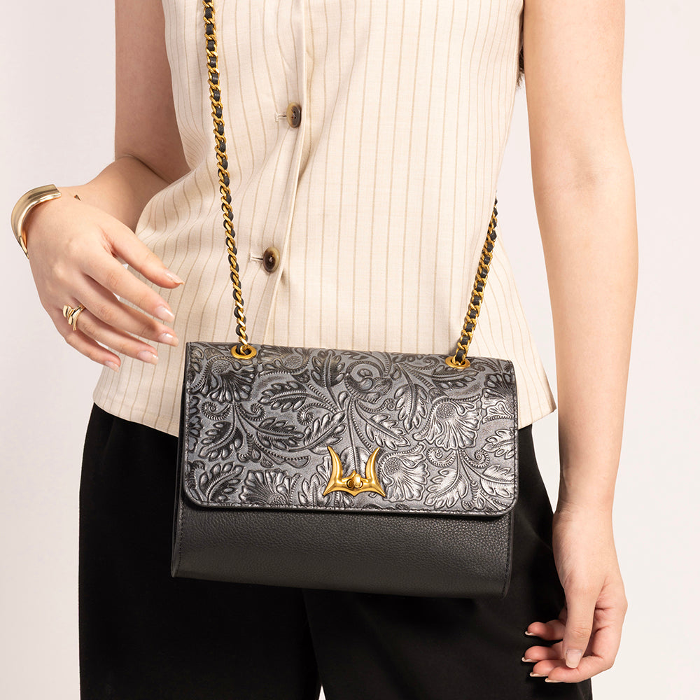 Loyal West Savi Small Embossed & Grained Leather Bag - Charcoal