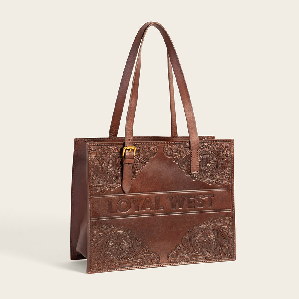 Loyal West Mivva Handtooled Medium Bag - Brunette Leather