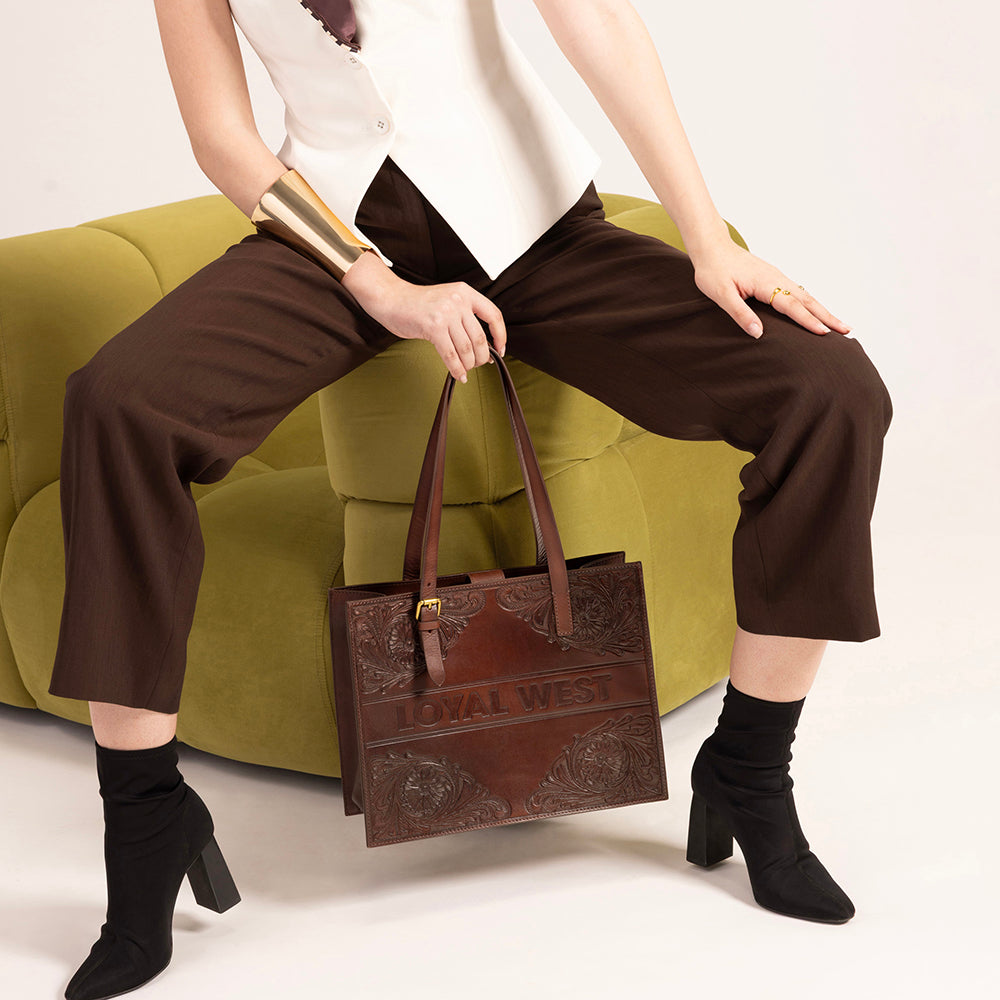 Loyal West Mivva Handtooled Medium Bag - Brunette Leather
