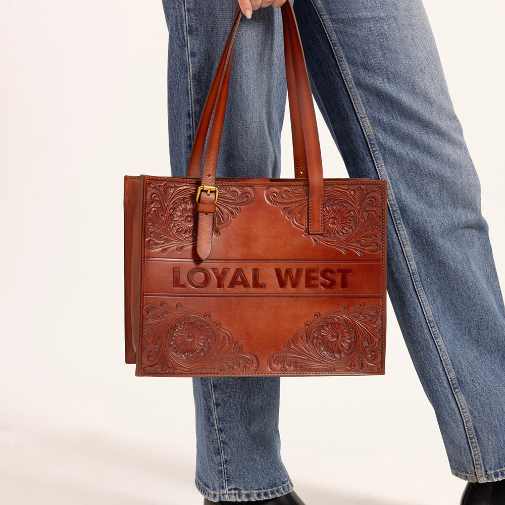 Loyal West Mivva Handtooled Medium Bag - Soft Walnut Leather