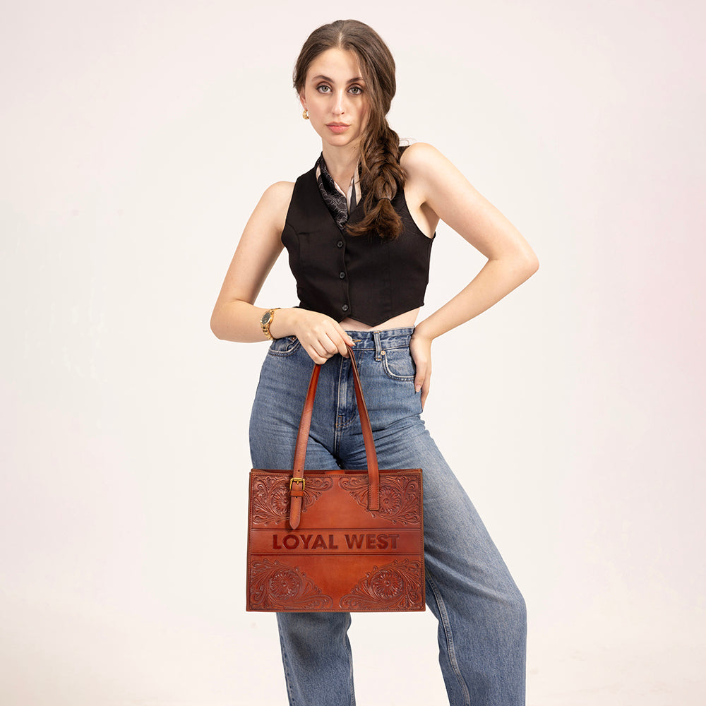 Loyal West Mivva Handtooled Medium Bag - Soft Walnut Leather