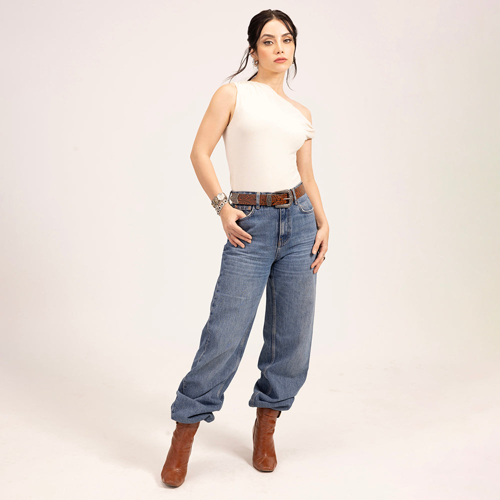 Loyal West Sophia Belt - Brown Floral Leather