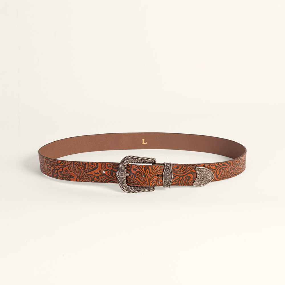 Loyal West Sophia Belt - Brown Floral Leather