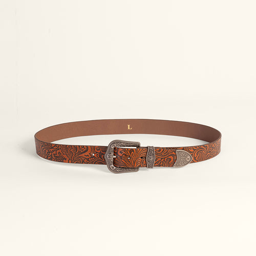 Loyal West Sophia Belt - Brown Floral Leather
