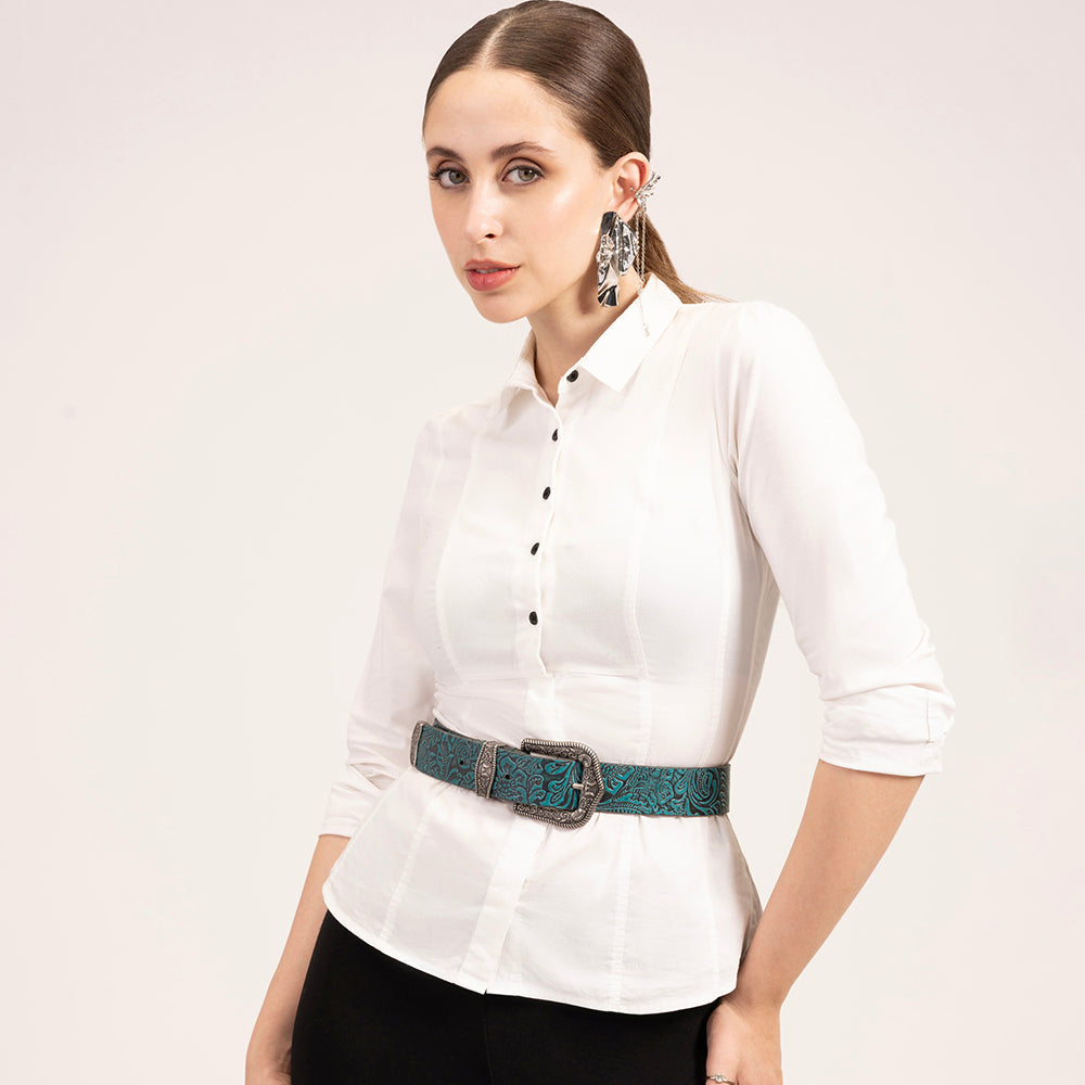 Loyal West Sophia Belt- Turquoise Floral Leather