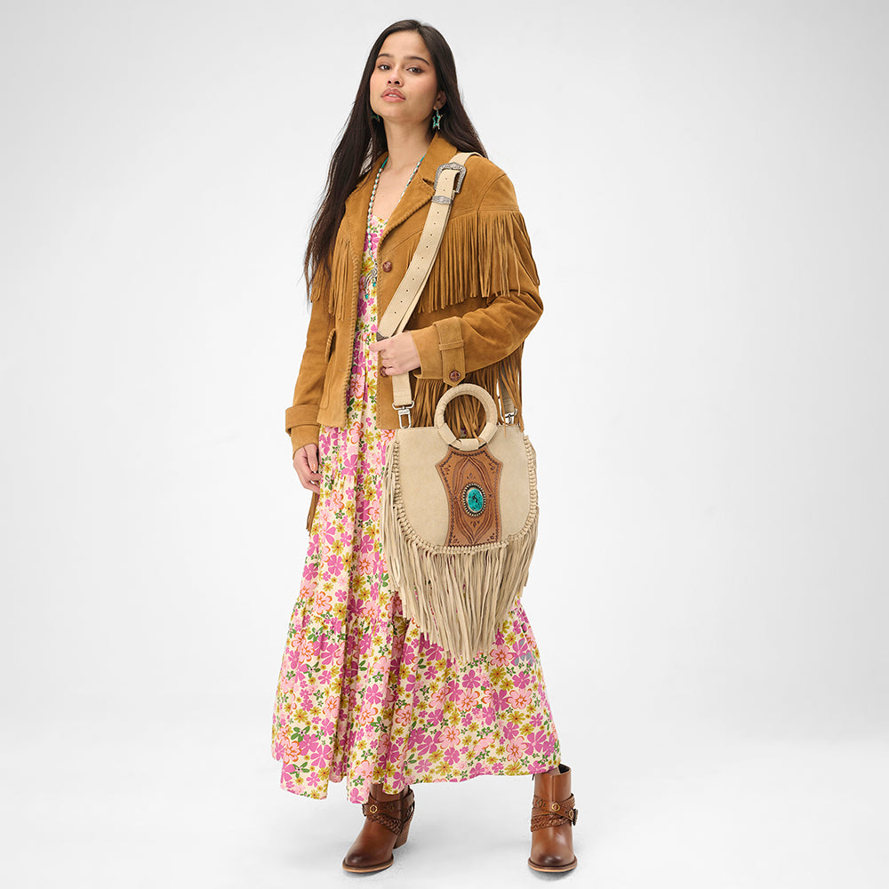 Loyal West Sedona Tassle Bag In Suede Leather