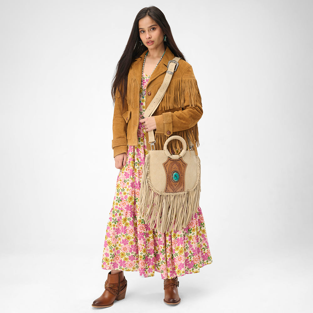 Loyal West Sedona Tassle Bag In Suede Leather