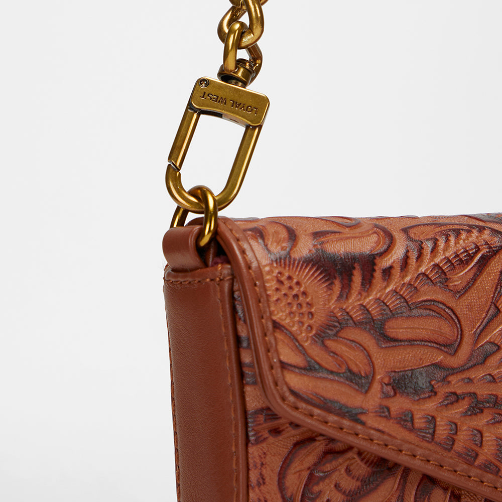 Loyal West On The Go Mini Chain Bag In Hand Finished Embossed Leather - Brown