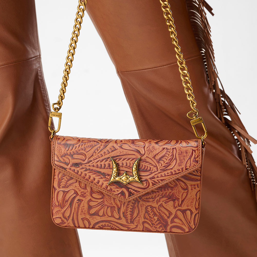 Loyal West On The Go Mini Chain Bag In Hand Finished Embossed Leather - Brown