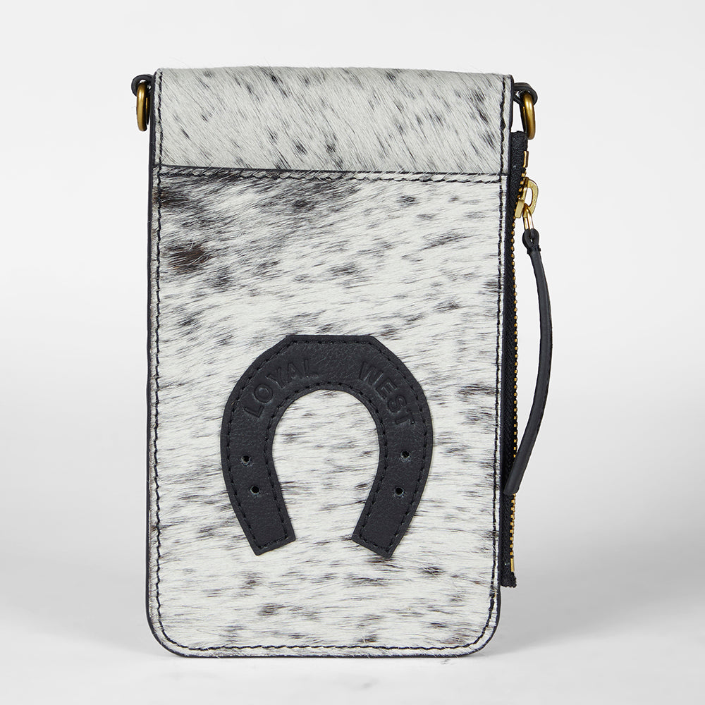 Loyal West Shell Phone Bag In Black And White Cowhide