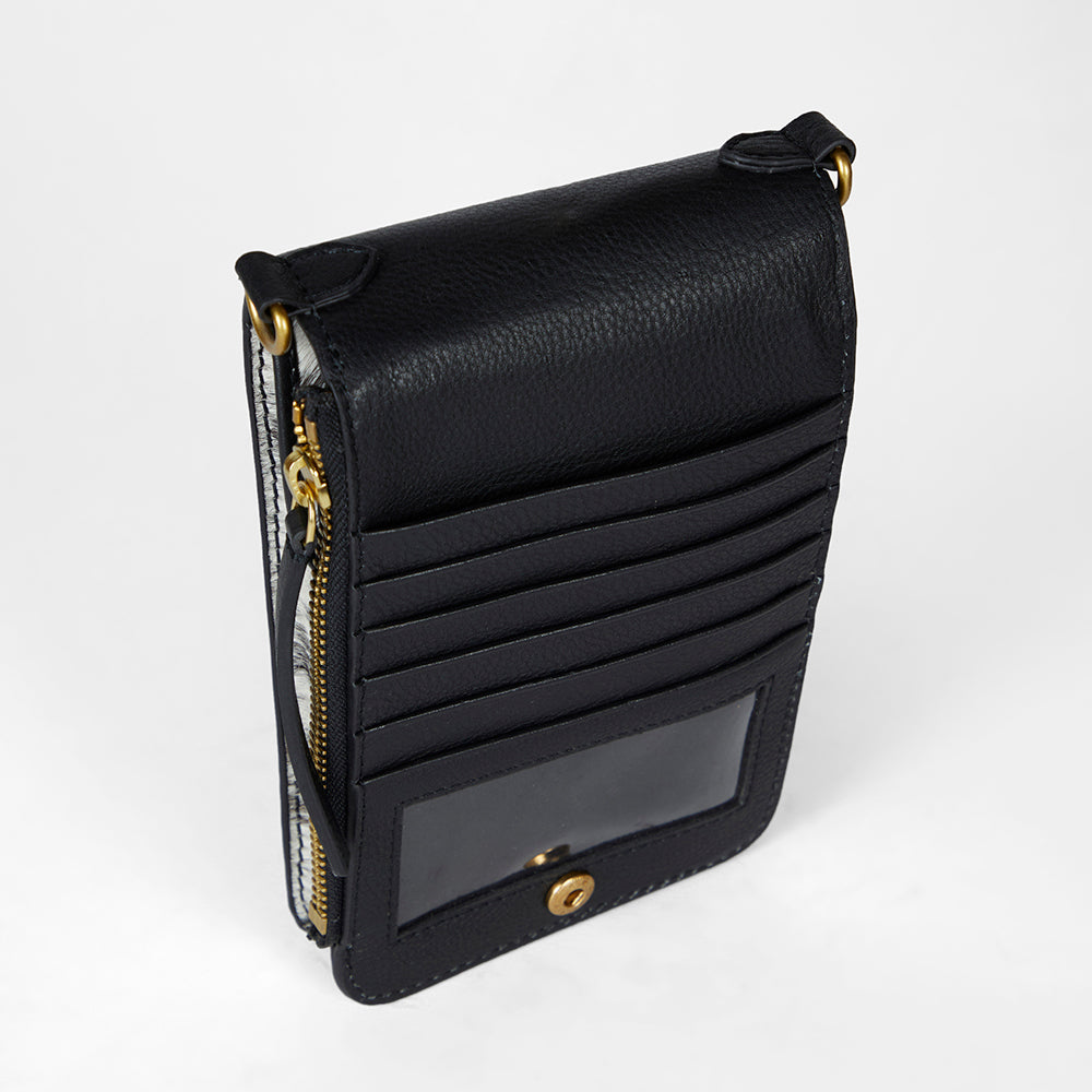 Loyal West Shell Phone Bag In Black And White Cowhide
