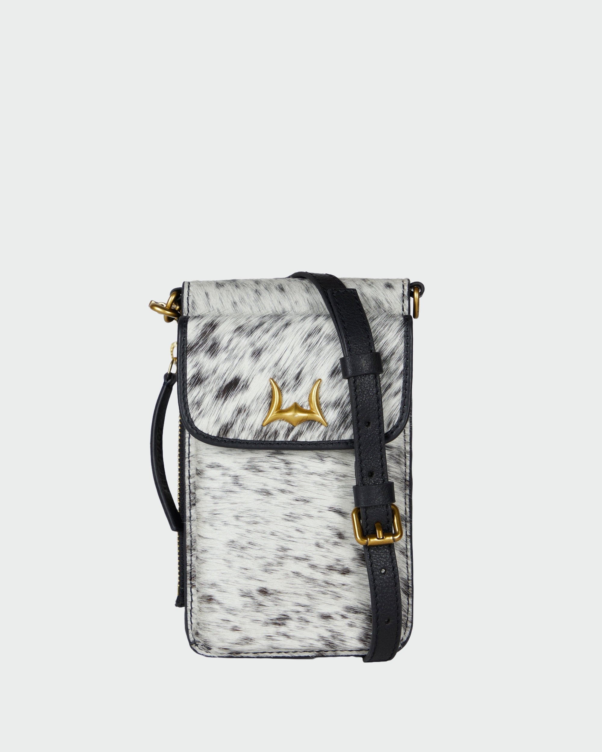 Loyal West Shell Phone Bag In Black And White Cowhide