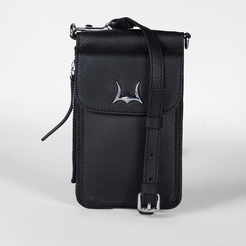 Loyal West Shell Phone Bag In Calf Leather -Black