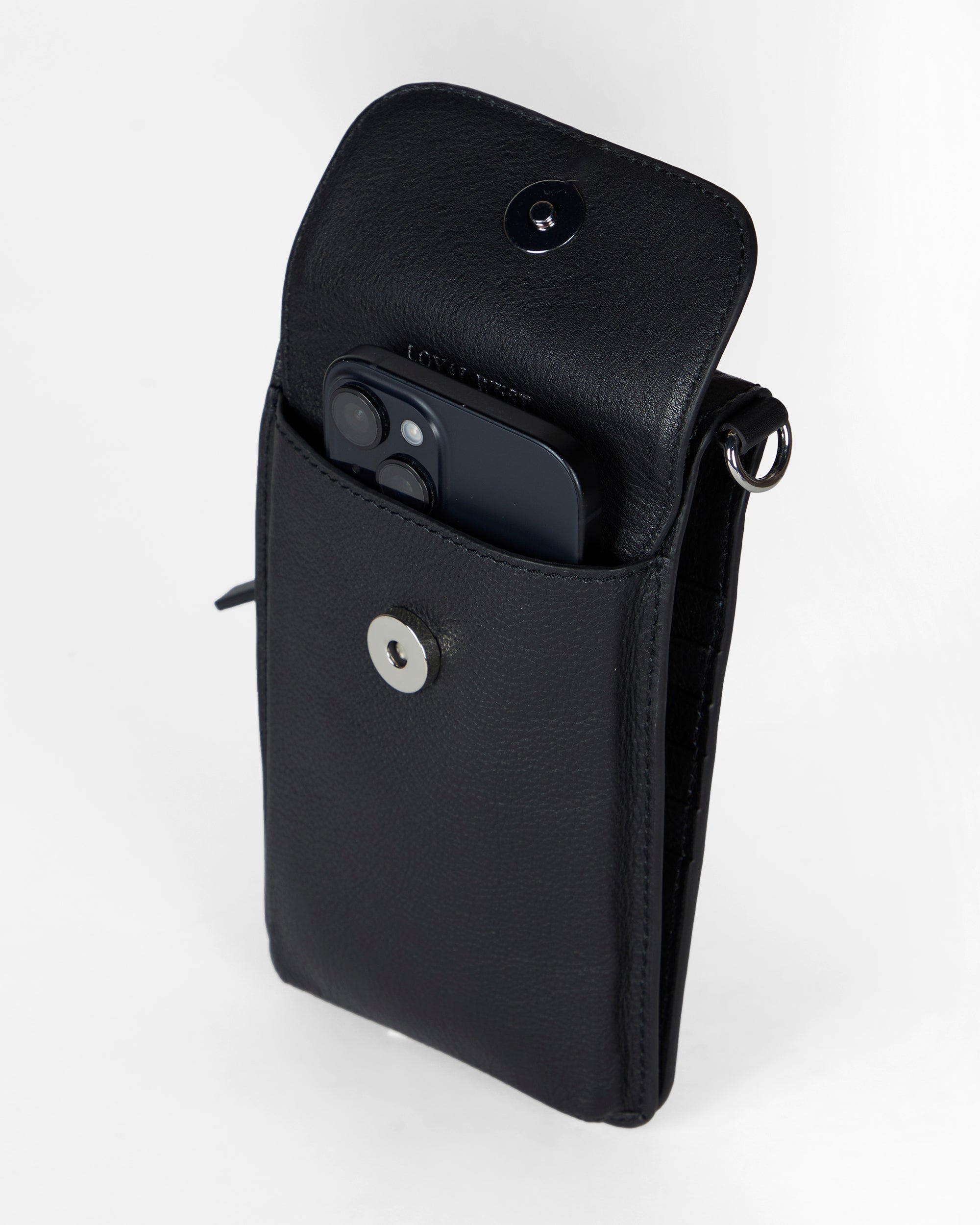 Loyal West Shell Phone Bag In Calf Leather -Black