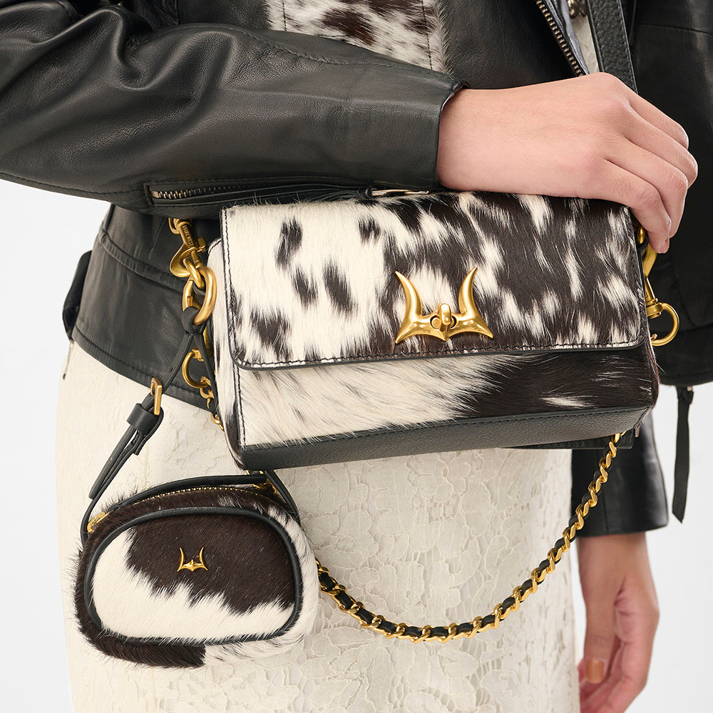 Loyal West Savi Mini Bag In Black & White Cowhide