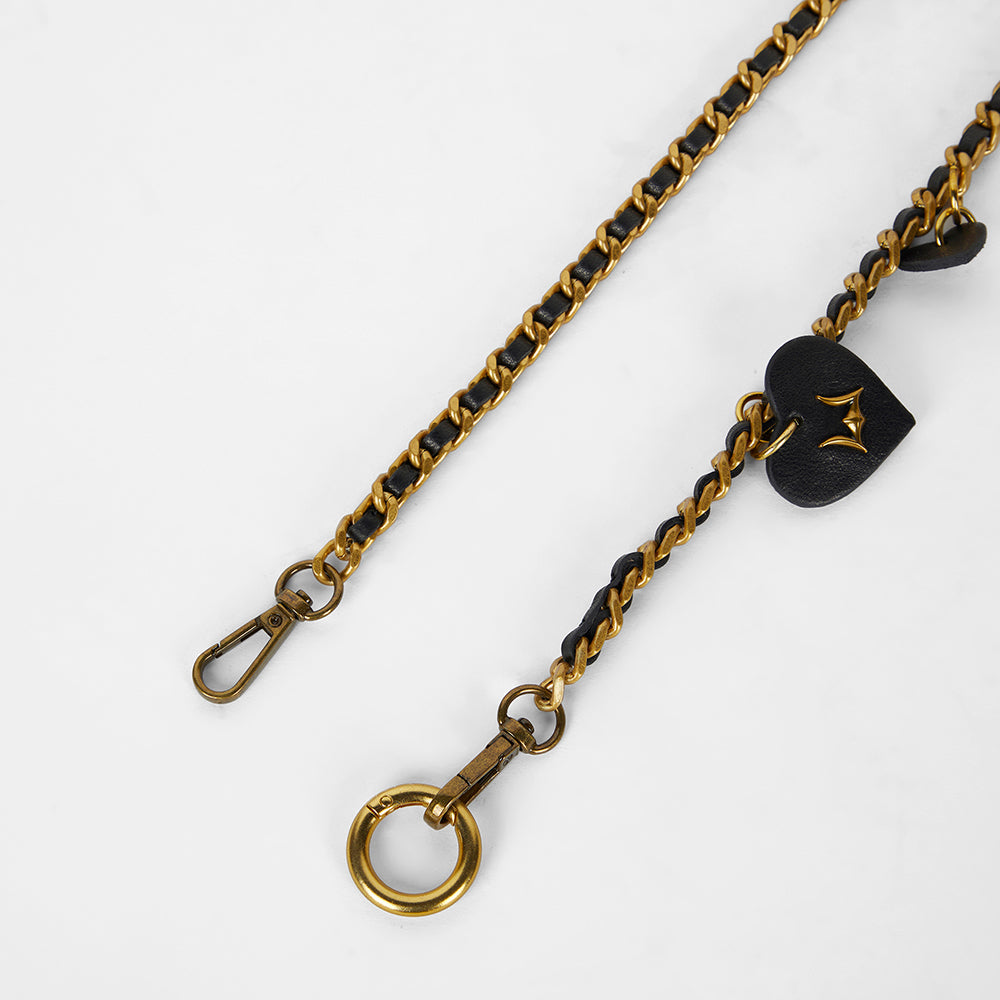 Loyal West Heart Charm Chain In Black Calf Leather (2 In 1 Crossbody Chain)