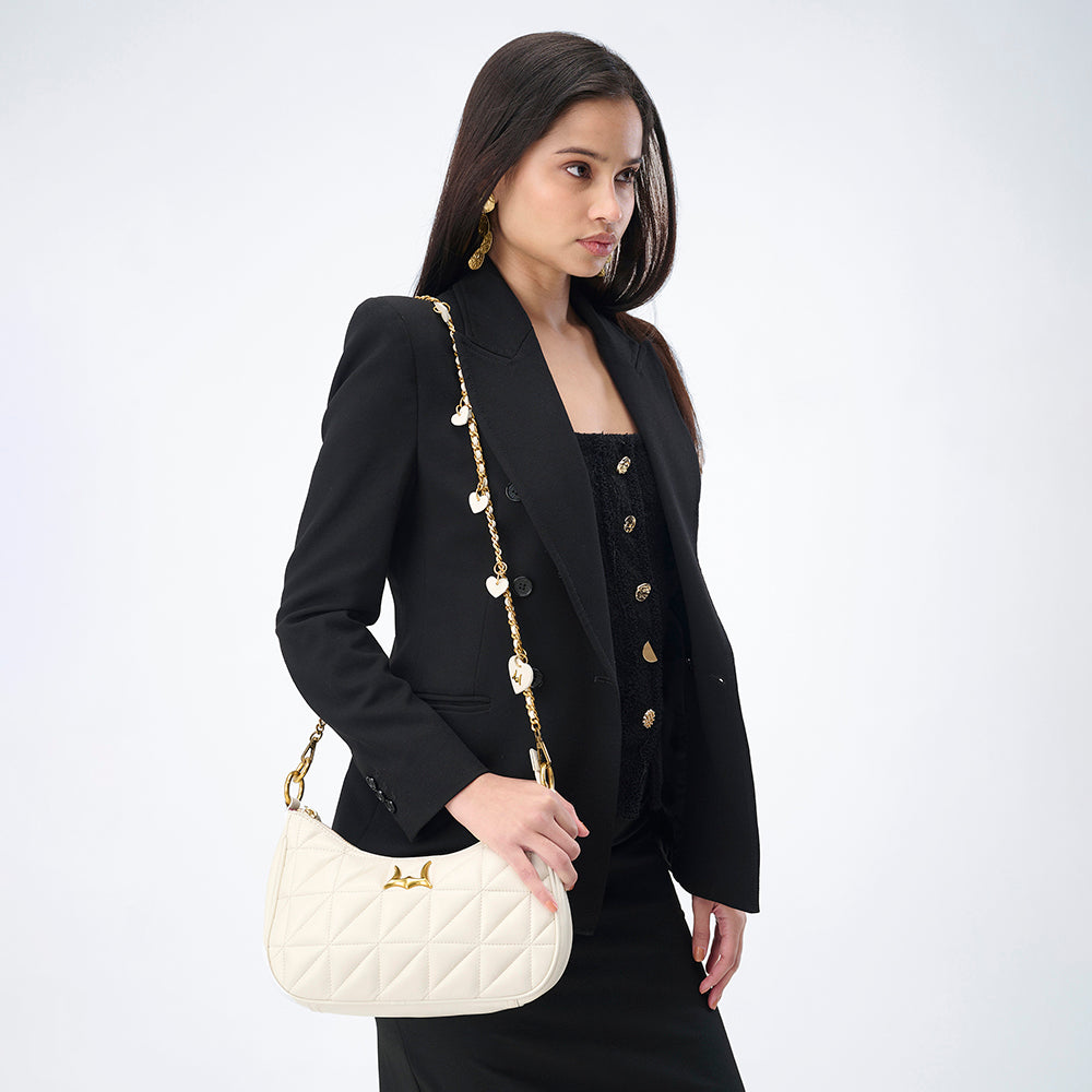 Loyal West Heart Charm Chain In White Calf Leather (2 In 1 Crossbody Chain)