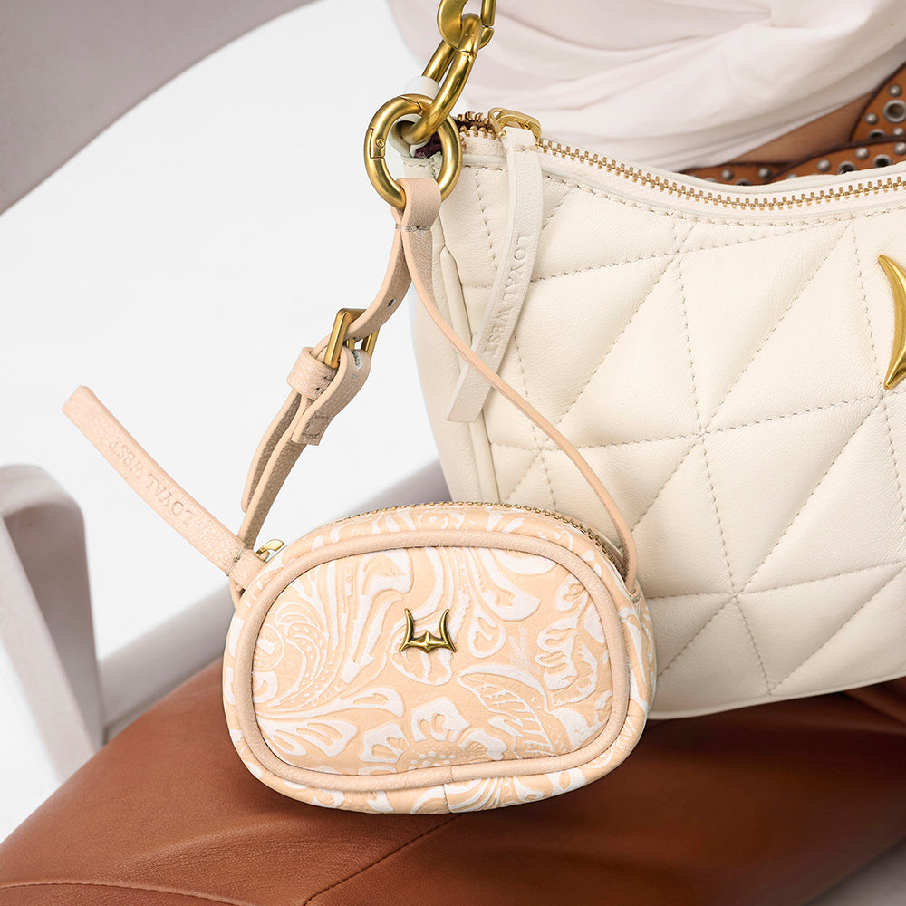Loyal West Sophia Micro Bag Charm In Hand Finished Embossed Leather - White