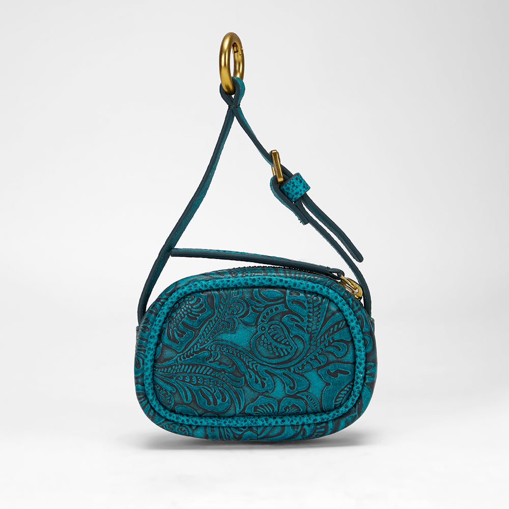 Loyal West Sophia Micro Bag Charm In Hand Finished Embossed Leather - Turquoise