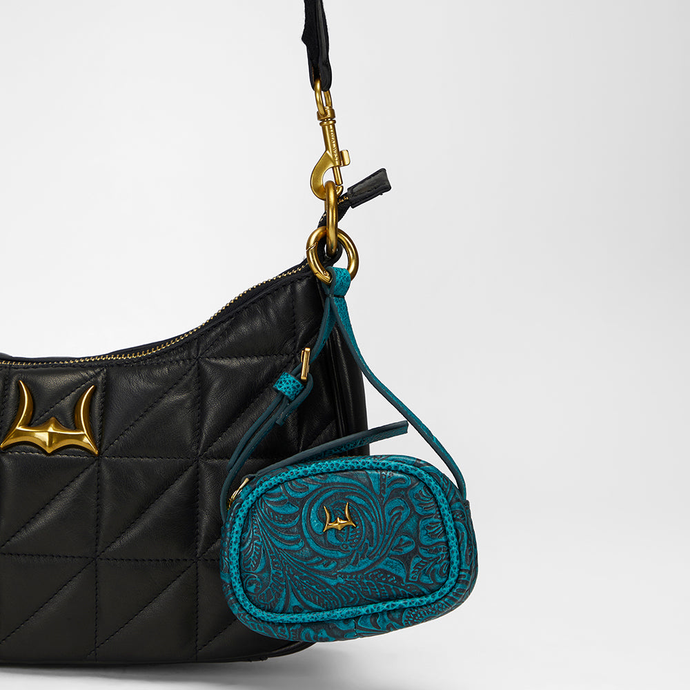 Loyal West Sophia Micro Bag Charm In Hand Finished Embossed Leather - Turquoise