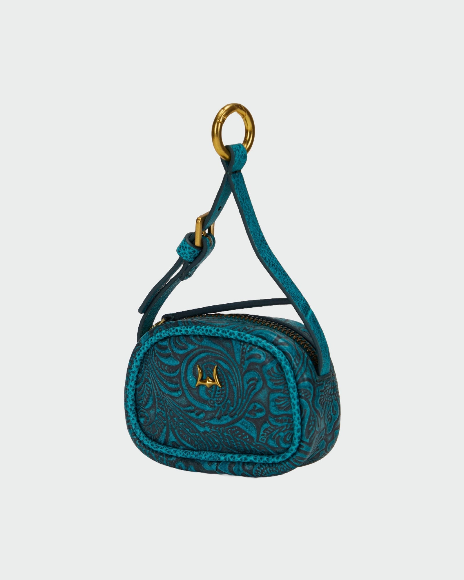 Loyal West Sophia Micro Bag Charm In Hand Finished Embossed Leather - Turquoise