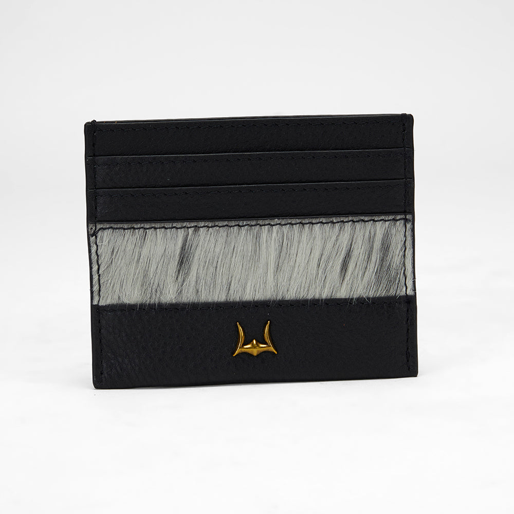 Loyal West Shell Card Holder In Black & White Cowhide