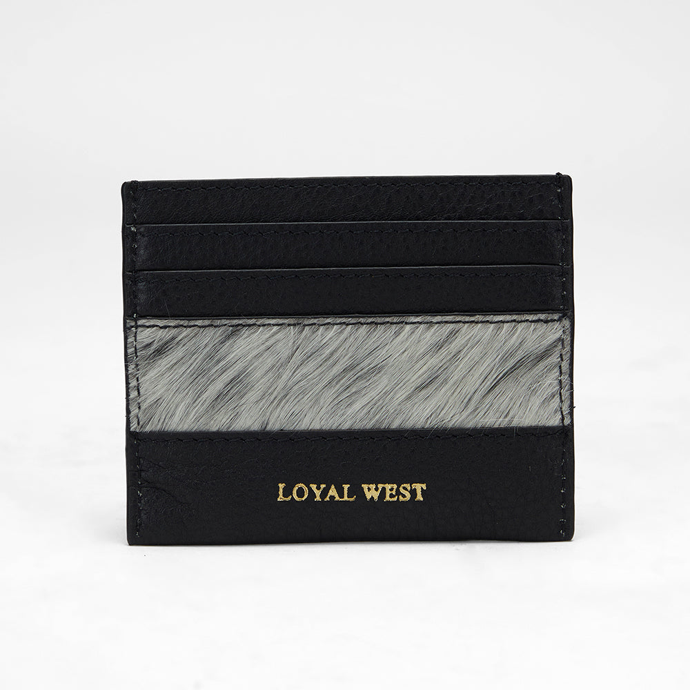 Loyal West Shell Card Holder In Black & White Cowhide