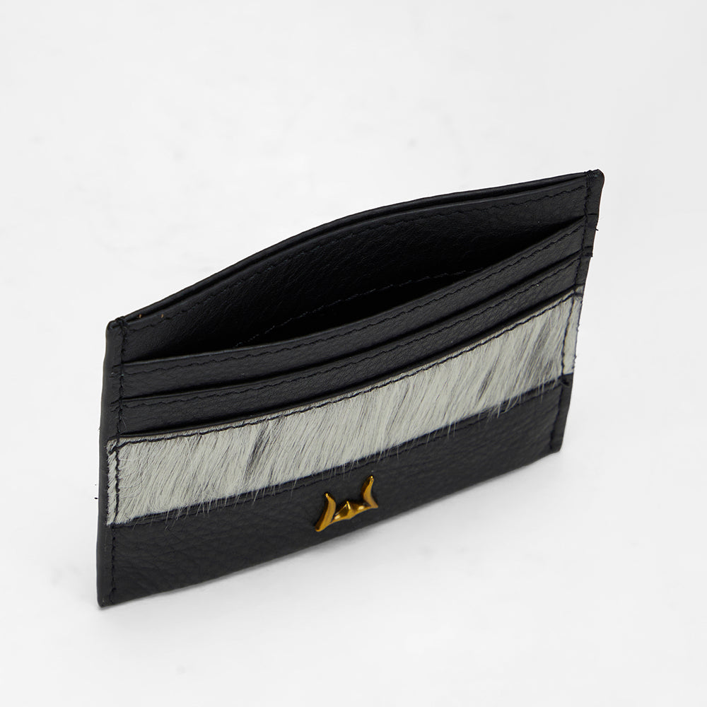 Loyal West Shell Card Holder In Black & White Cowhide