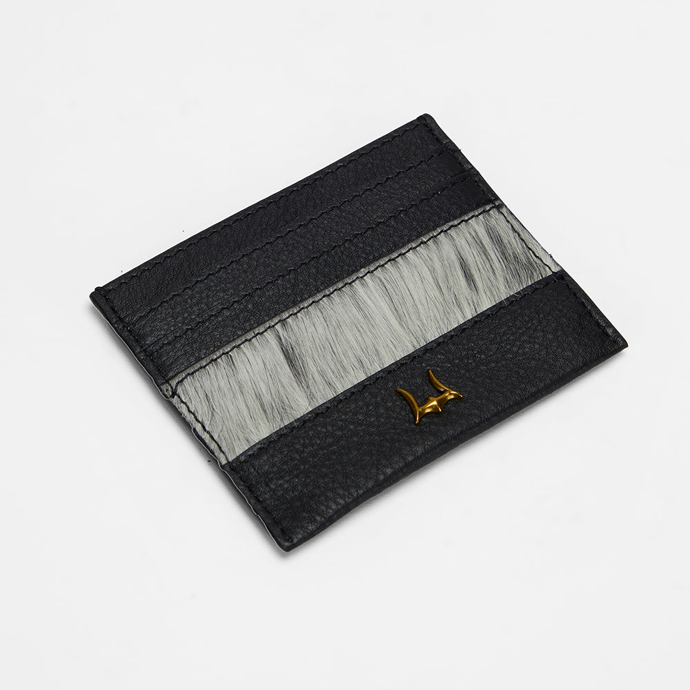 Loyal West Shell Card Holder In Black & White Cowhide