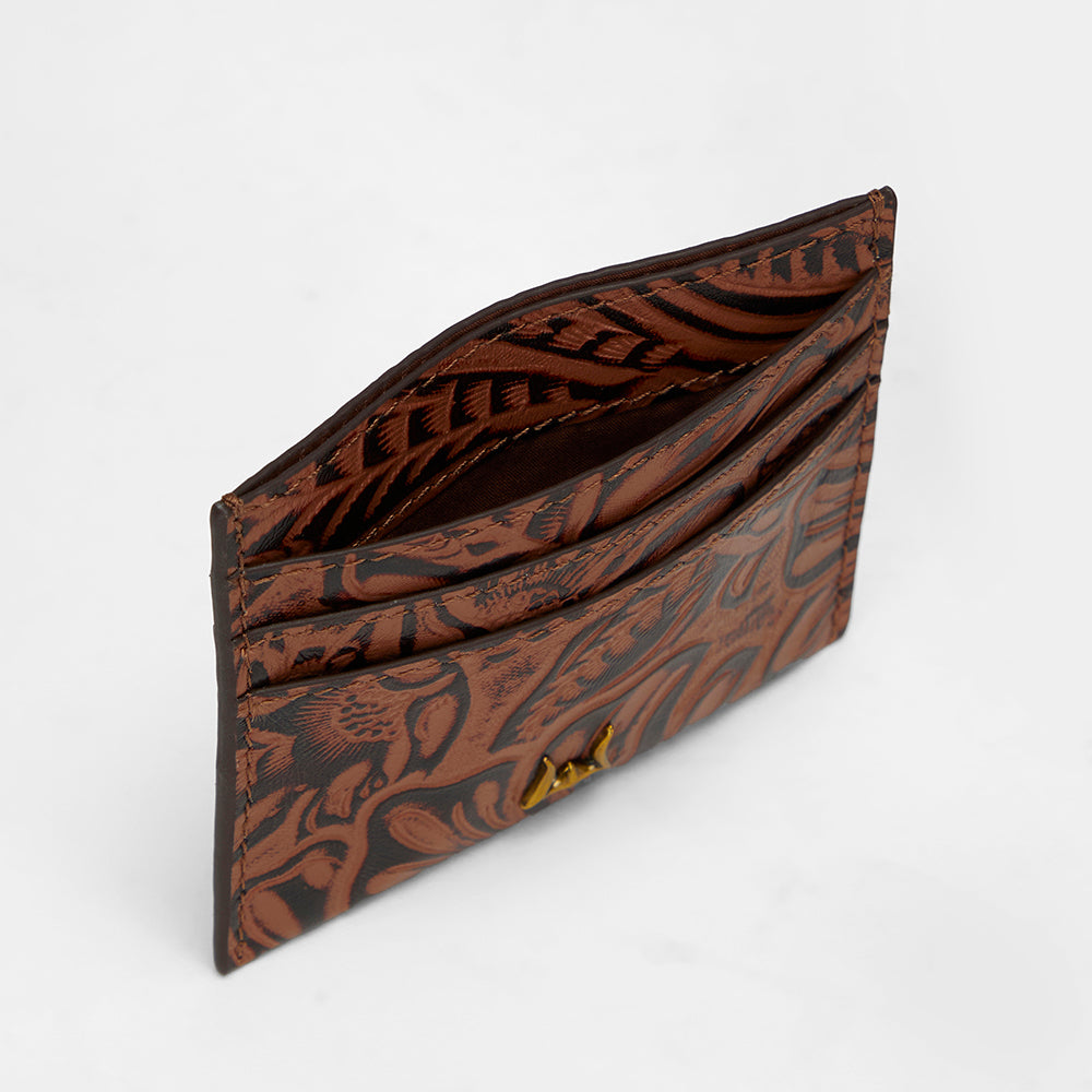 Loyal West Shell Card Holder In Hand Finished Embossed Leather - Brown