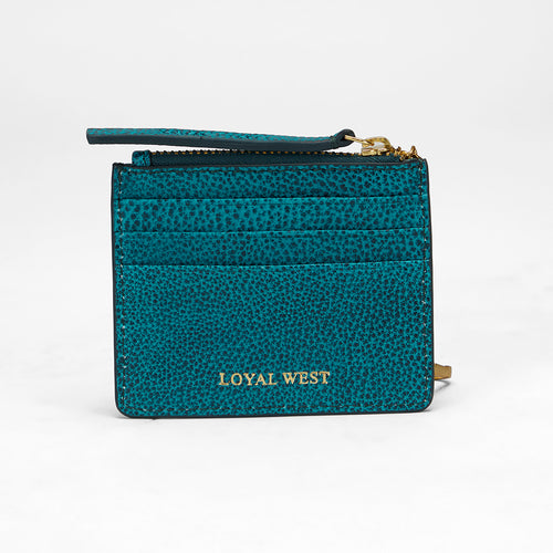 Loyal West Sophia Credit Card Holder In Hand Finished Embossed Leather - Turquoise