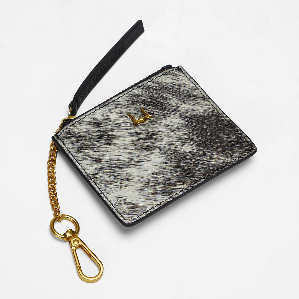 Loyal West Sophia Credit Card Holder In Black & White Cowhide